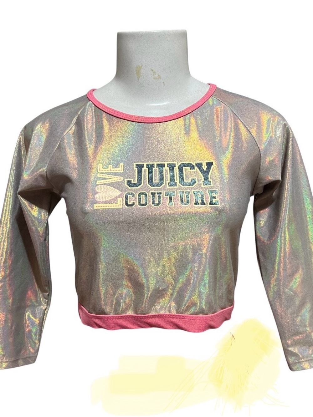 Juicy Couture Iridescent Logo Long Sleeve Crop Top Pink Girls Size 14 NEW Casual